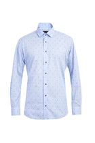 Açık Mavi Uzun Kol Desenli Klasik Pamuk Gömlek