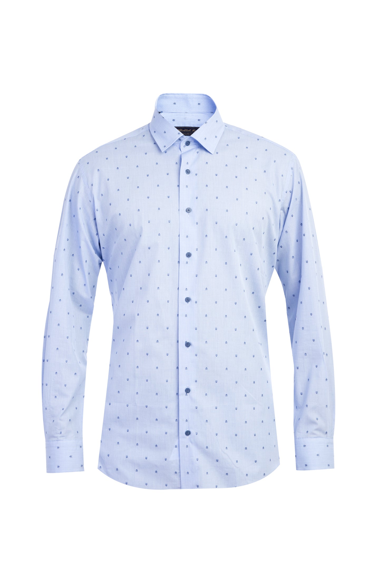 Açık Mavi Uzun Kol Desenli Klasik Pamuk Gömlek