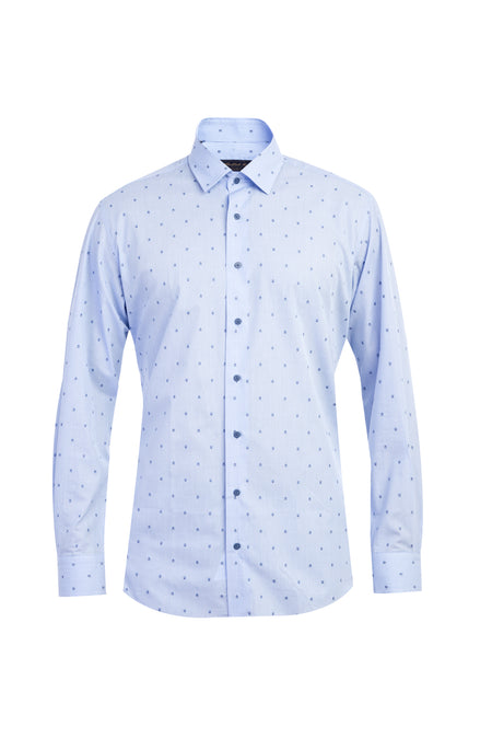 Açık Mavi Uzun Kol Desenli Klasik Pamuk Gömlek