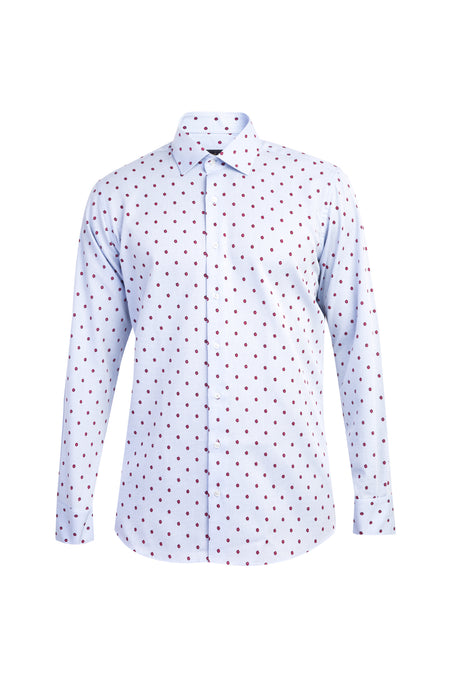 Açık Mavi Uzun Kol Desenli Pamuk Gömlek