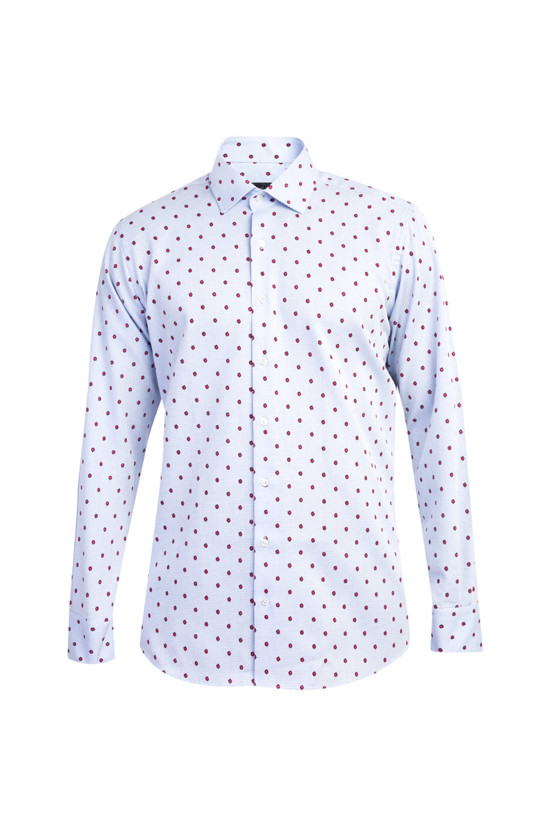 Açık Mavi Uzun Kol Desenli Pamuk Gömlek