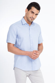 Mavi K?sa Kol Regular Fit Desenli Pamuk Gömlek-Abdullah Ki??l?