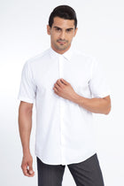 Beyaz Kısa Kol Regular Fit Desenli Pamuk Gömlek