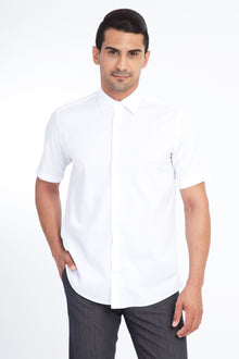 Beyaz Kısa Kol Regular Fit Desenli Pamuk Gömlek