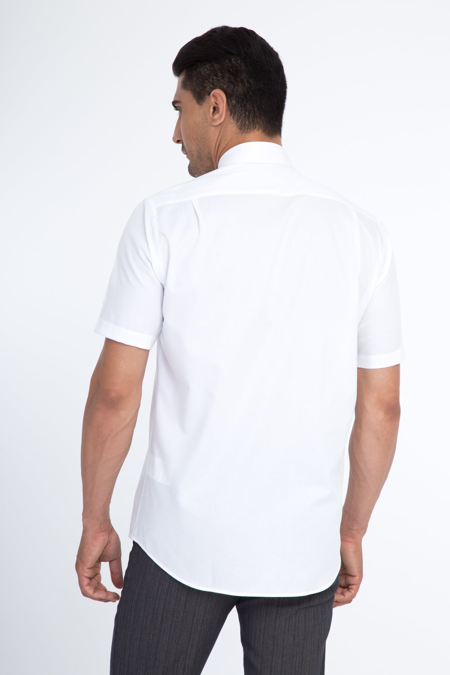 Beyaz Kısa Kol Regular Fit Desenli Pamuk Gömlek