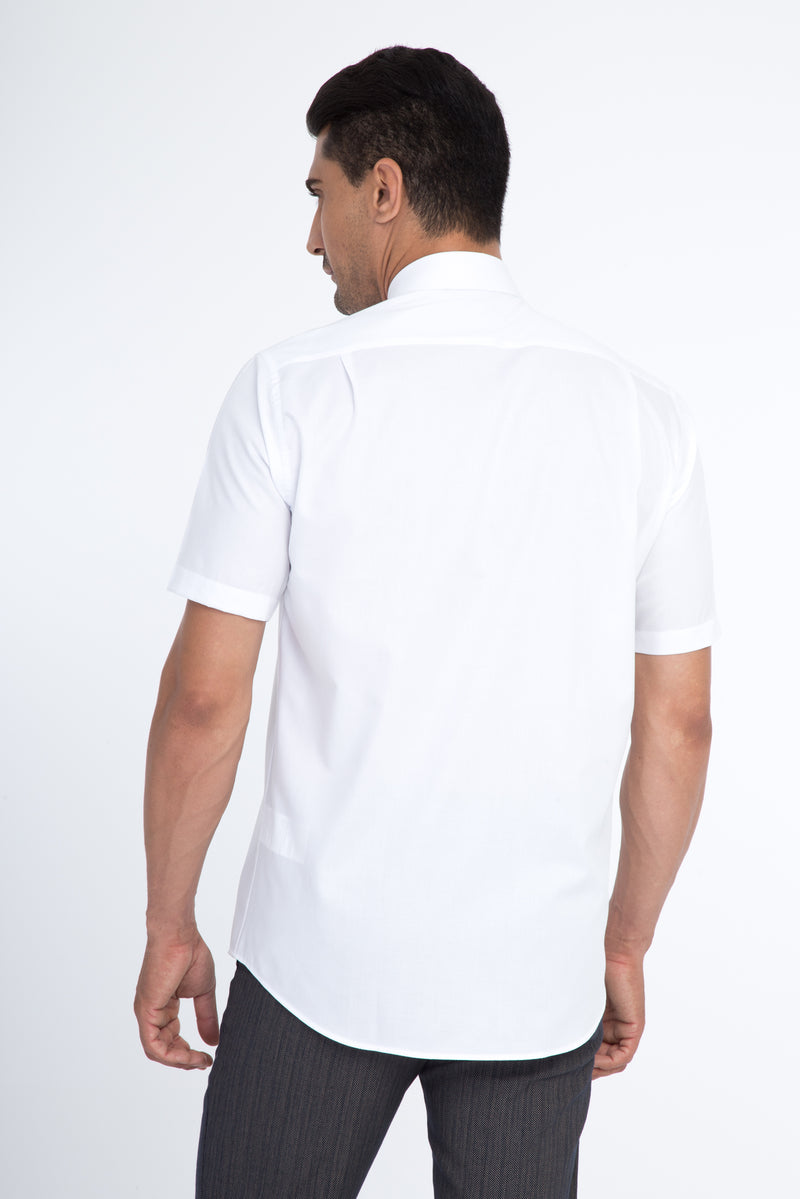 Beyaz Kısa Kol Regular Fit Desenli Pamuk Gömlek