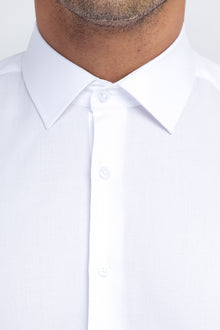 Beyaz Kısa Kol Regular Fit Desenli Pamuk Gömlek