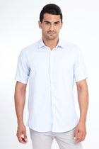 Açık Mavi Kısa Kol Regular Fit Desenli Pamuk Gömlek