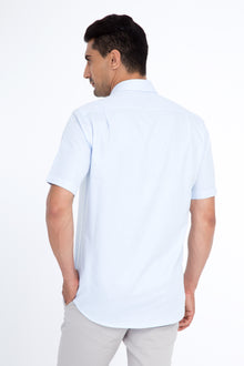 Açık Mavi Kısa Kol Regular Fit Desenli Pamuk Gömlek