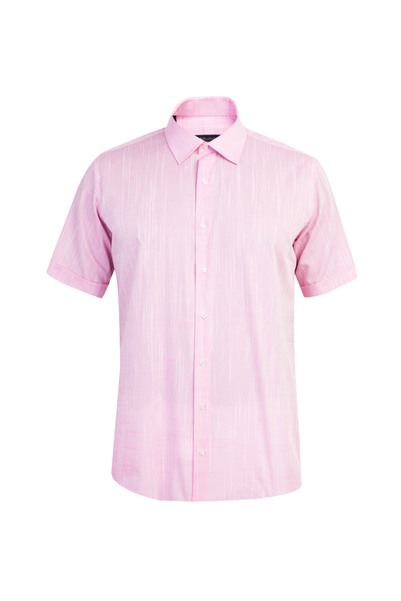 Pembe Regular Fit Kısa Kol Desenli Pamuk Gömlek