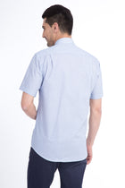 Lacivert Kısa Kol Kareli Klasik Pamuk Gömlek