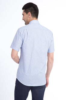 Lacivert Kısa Kol Kareli Klasik Pamuk Gömlek