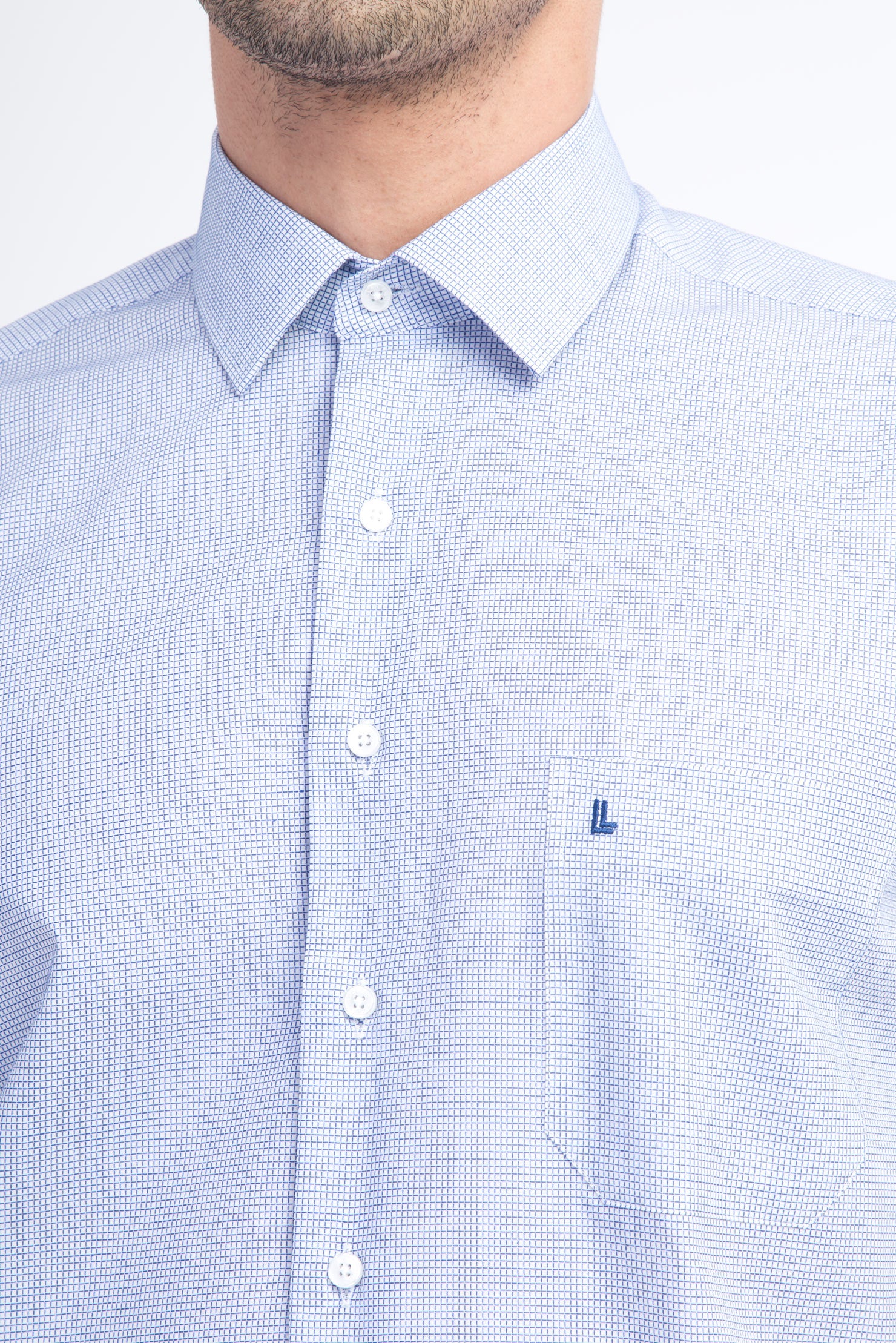 Lacivert Kısa Kol Kareli Klasik Pamuk Gömlek