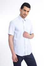 Açık Mavi Kısa Kol Kareli Klasik Pamuk Gömlek