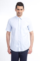 Açık Mavi Kısa Kol Kareli Klasik Pamuk Gömlek