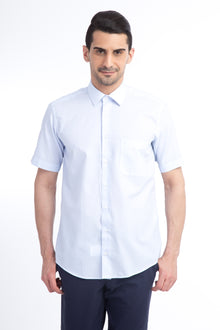 Açık Mavi Kısa Kol Kareli Klasik Pamuk Gömlek