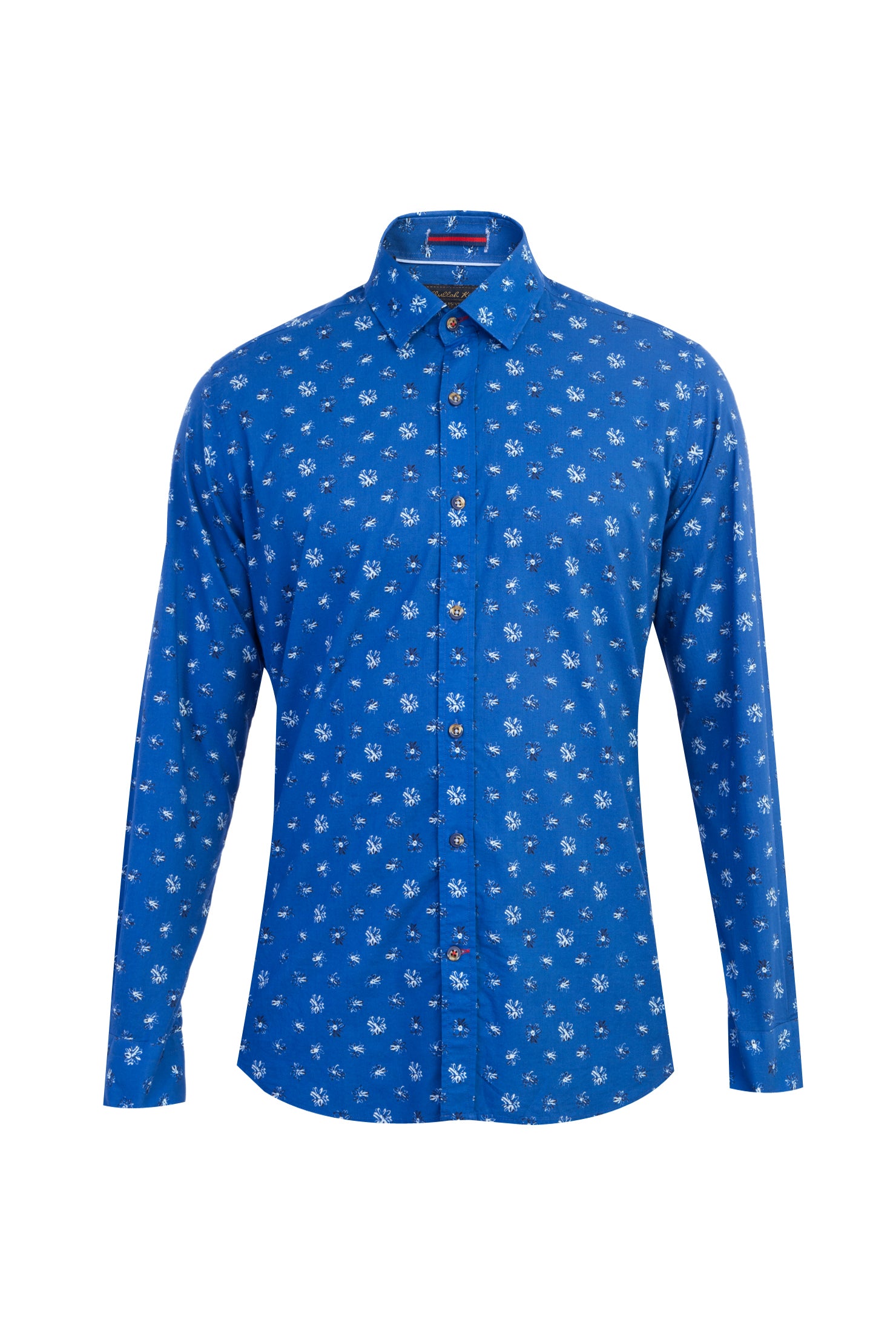 Mavi Uzun Kol Desenli Slim Fit Dar Kesim Pamuk Gömlek-Abdullah Ki??l?