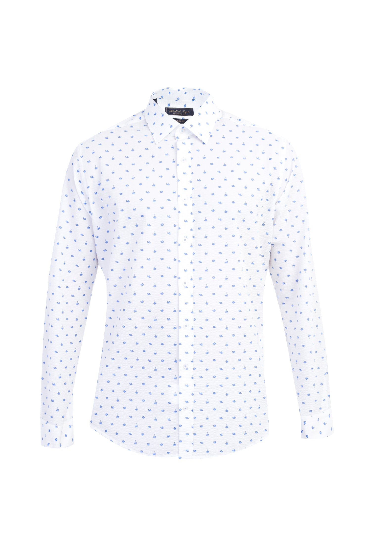 Beyaz Uzun Kol Desenli Slim Fit Dar Kesim Pamuk Gömlek