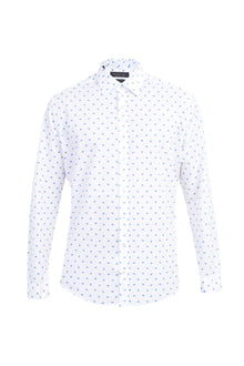 Beyaz Uzun Kol Desenli Slim Fit Dar Kesim Pamuk Gömlek