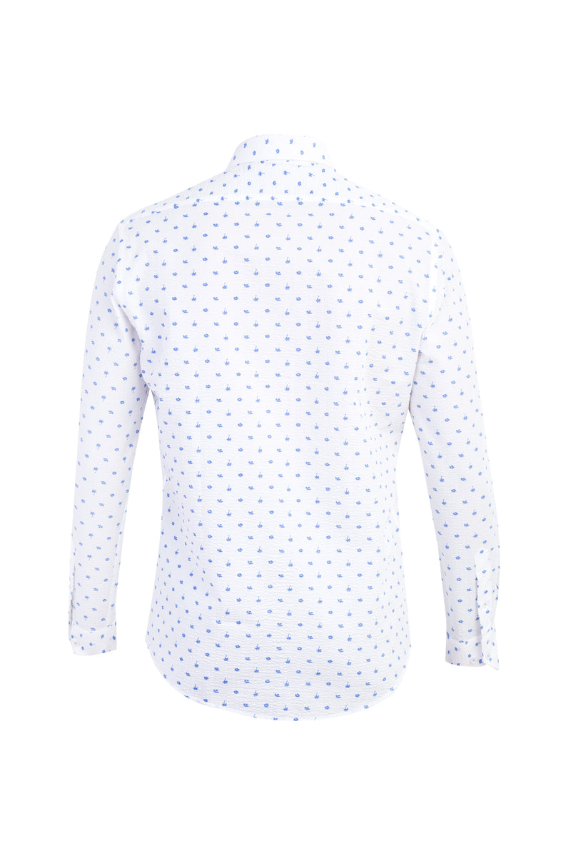 Beyaz Uzun Kol Desenli Slim Fit Dar Kesim Pamuk Gömlek