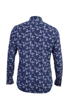 Lacivert Uzun Kol Bask?l? Slim Fit Dar Kesim Pamuk Gömlek-Abdullah Ki??l?