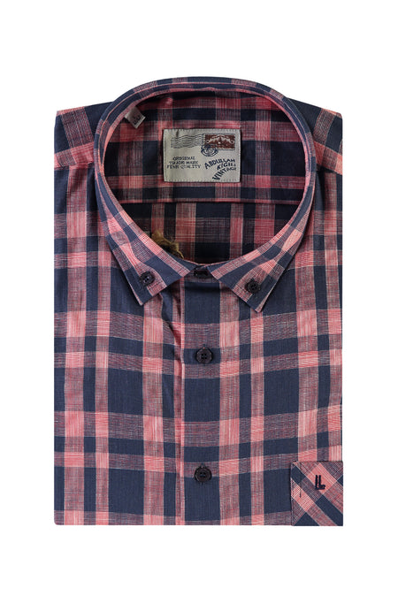 Kırmızı Kısa Kol Ekose Spor Pamuk Gömlek