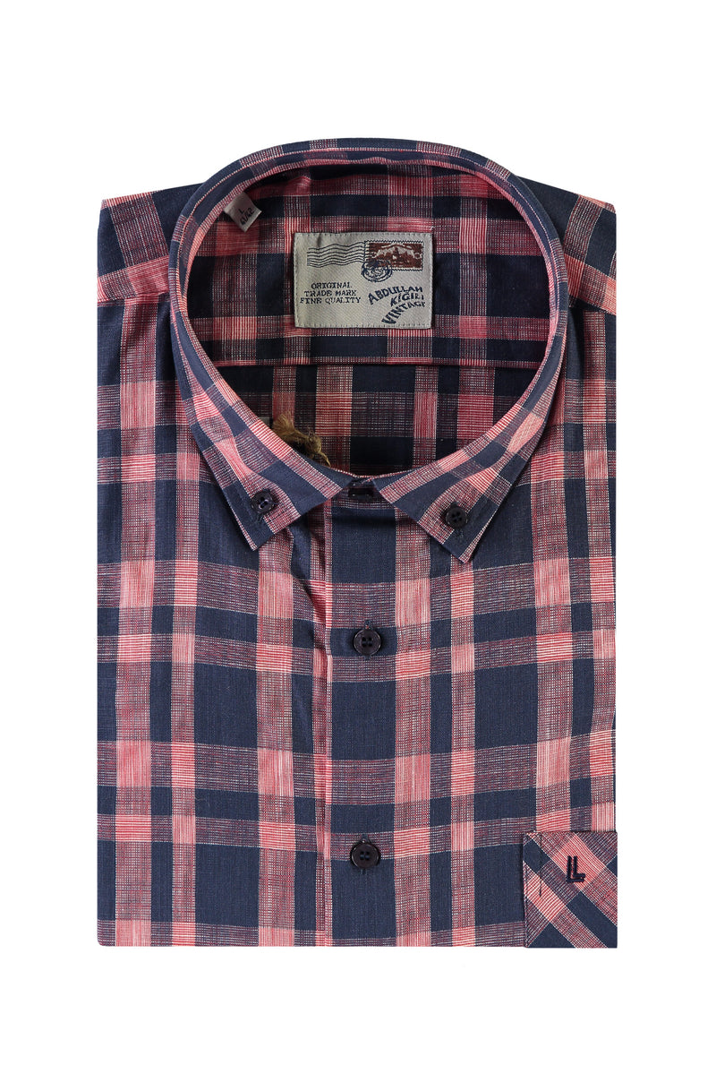 Kırmızı Kısa Kol Ekose Spor Pamuk Gömlek