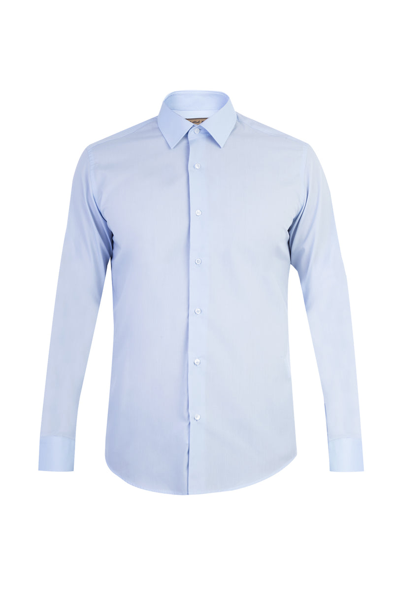 Açık Mavi Uzun Kol Kolay Ütülenir Slim Fit Dar Kesim Pamuk Gömlek