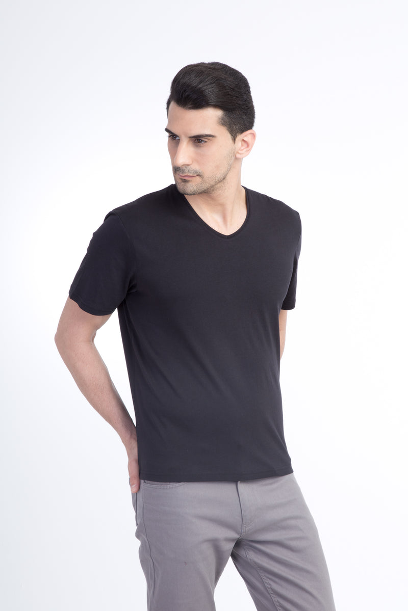 Siyah V Yaka Regular Fit T-shirt