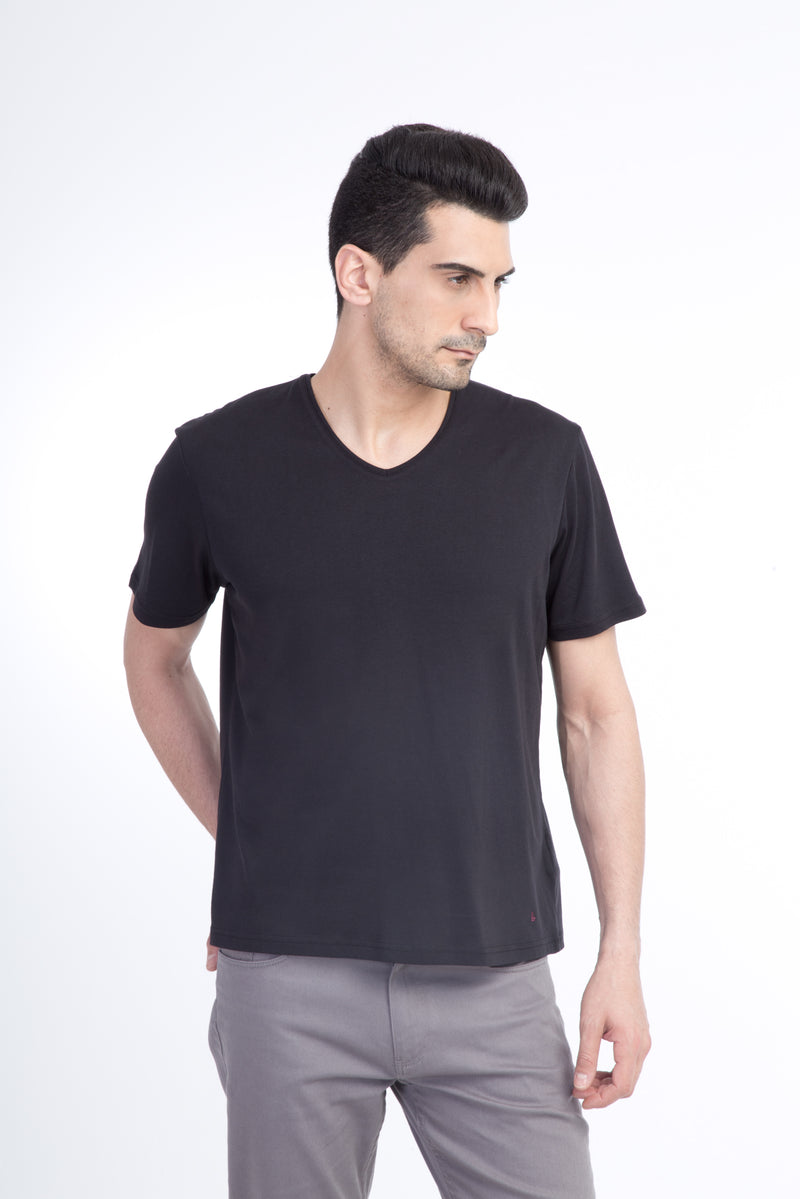 Siyah V Yaka Regular Fit T-shirt