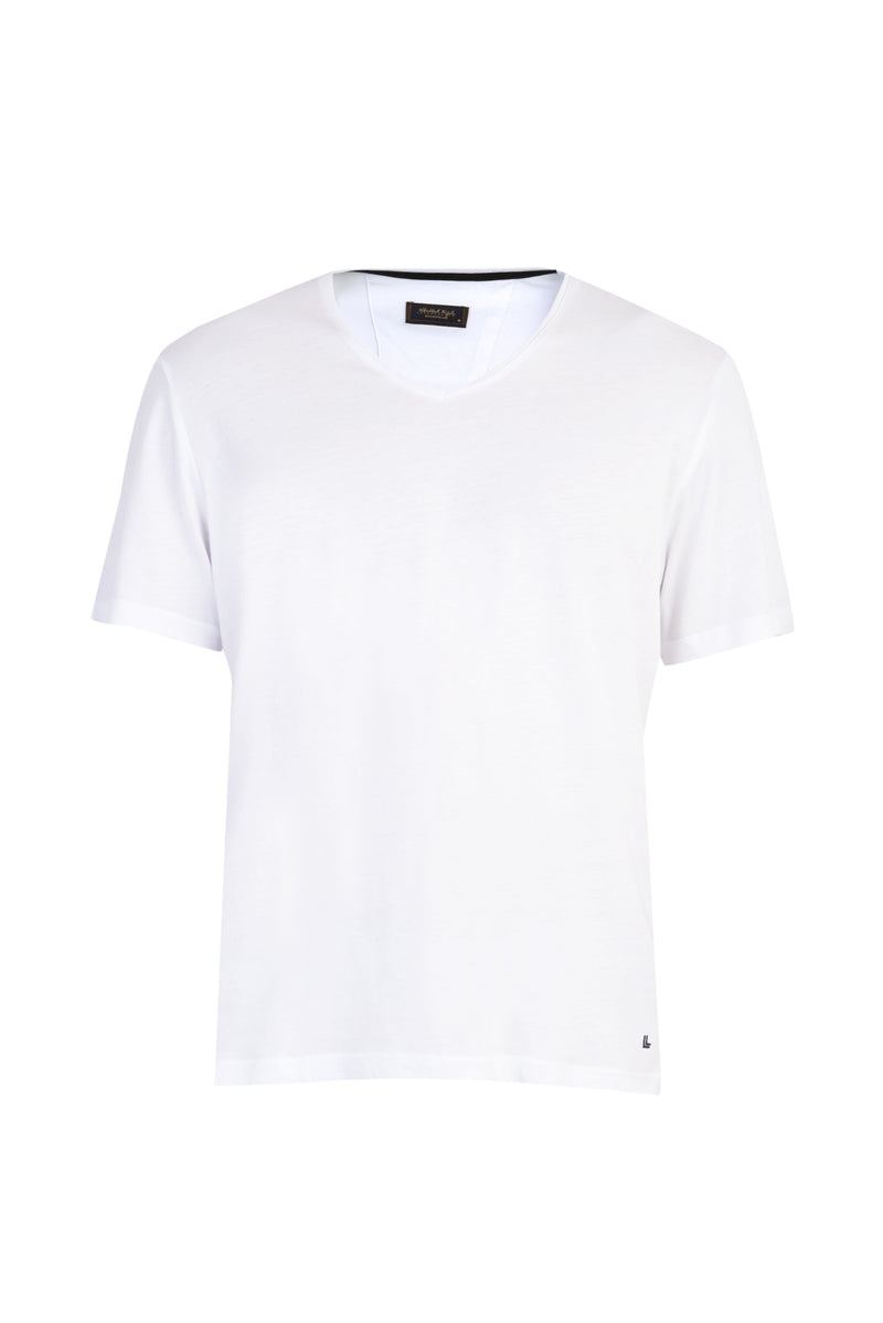 Beyaz V Yaka Regular Fit T-shirt