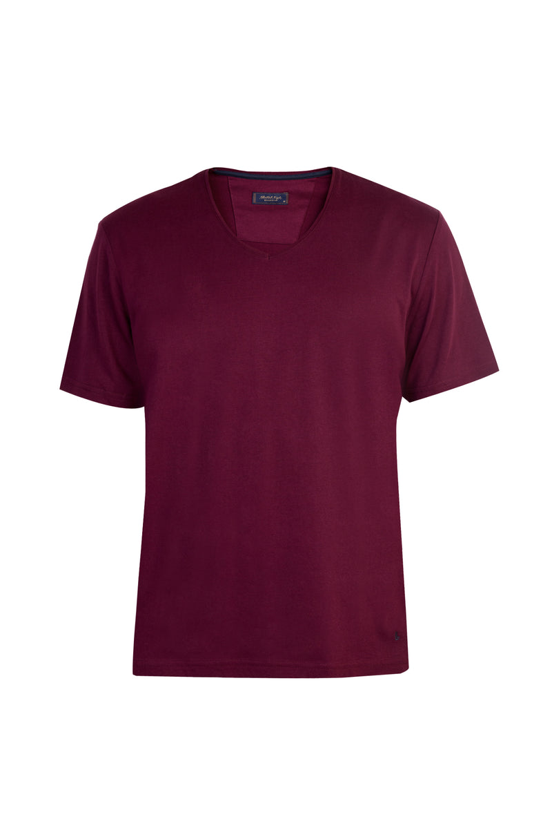 Bordo V Yaka Regular Fit T-shirt