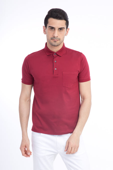 Bordo Regular Fit Süprem Polo Yaka Pamuk T-shirt-Abdullah Ki??l?