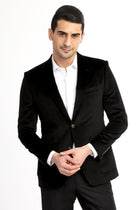Siyah Slim Fit Dar Kesim Kadife Pamuk Ceket