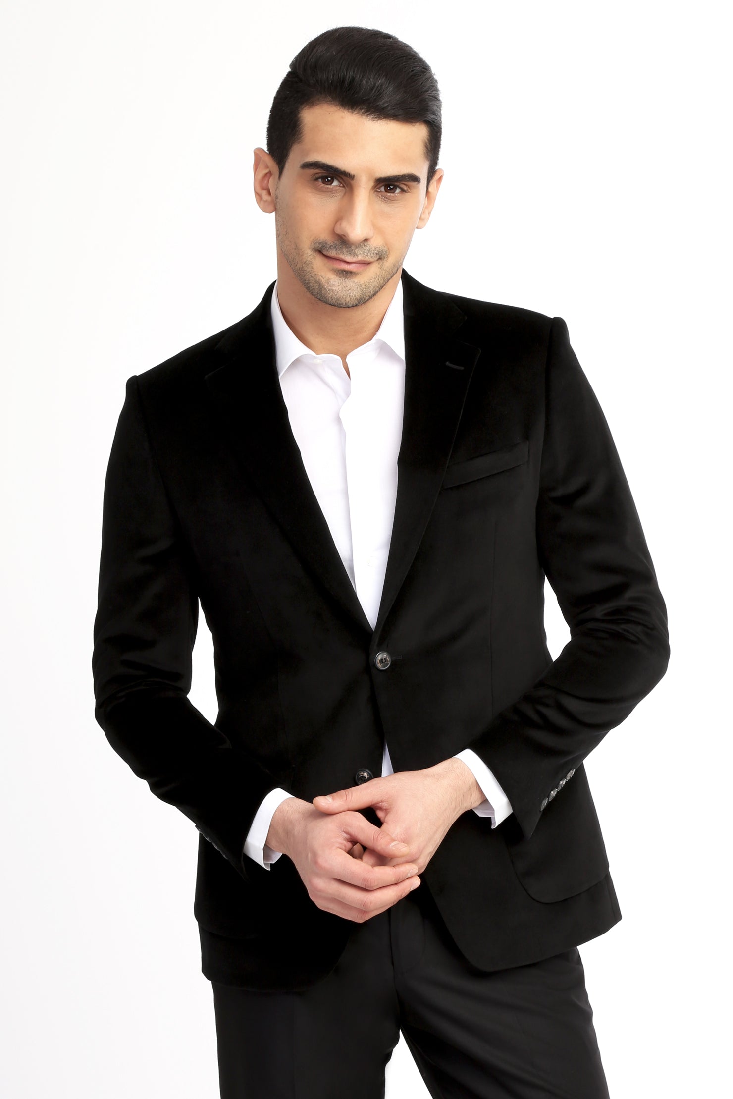 Siyah Slim Fit Dar Kesim Kadife Pamuk Ceket
