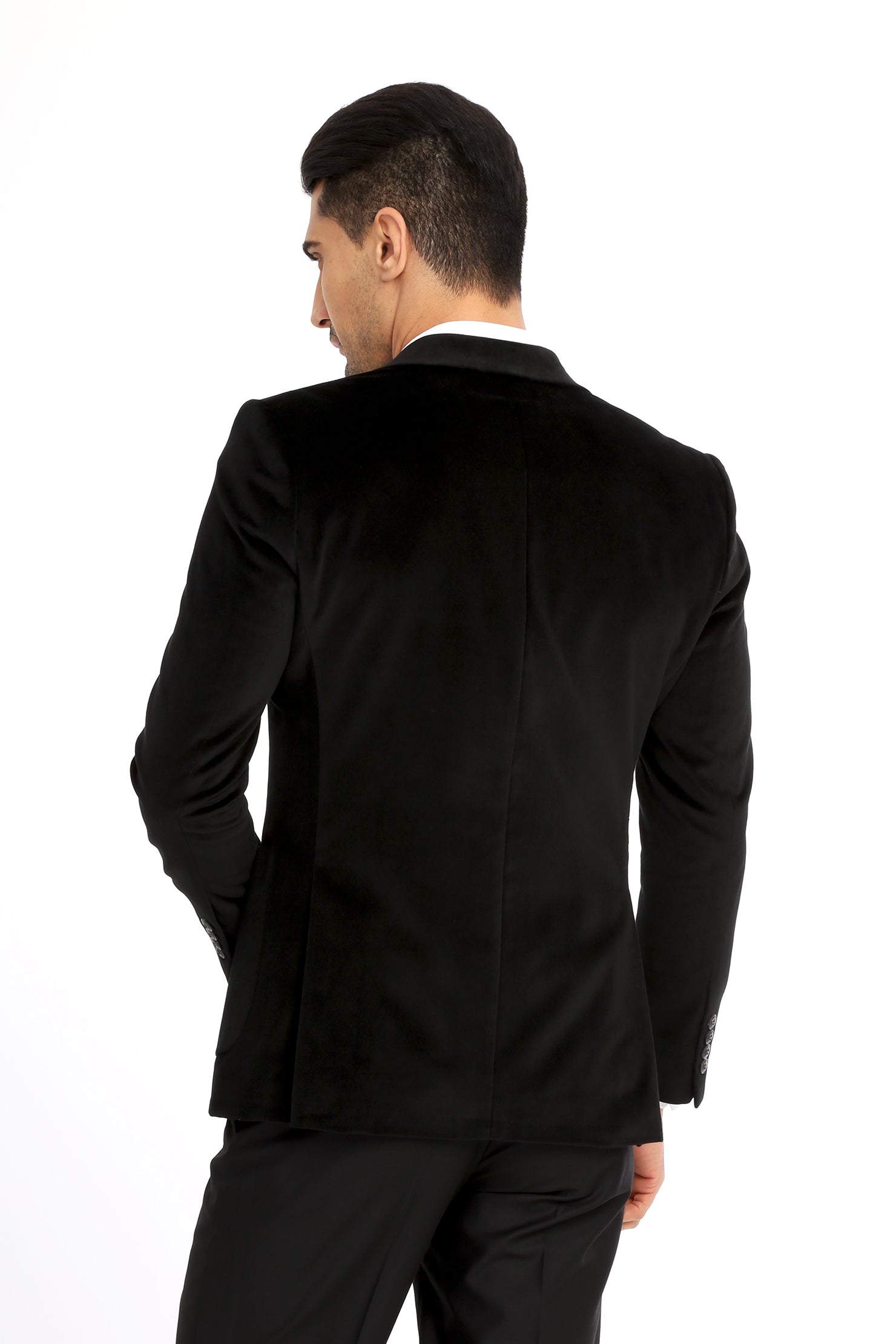 Siyah Slim Fit Dar Kesim Kadife Pamuk Ceket