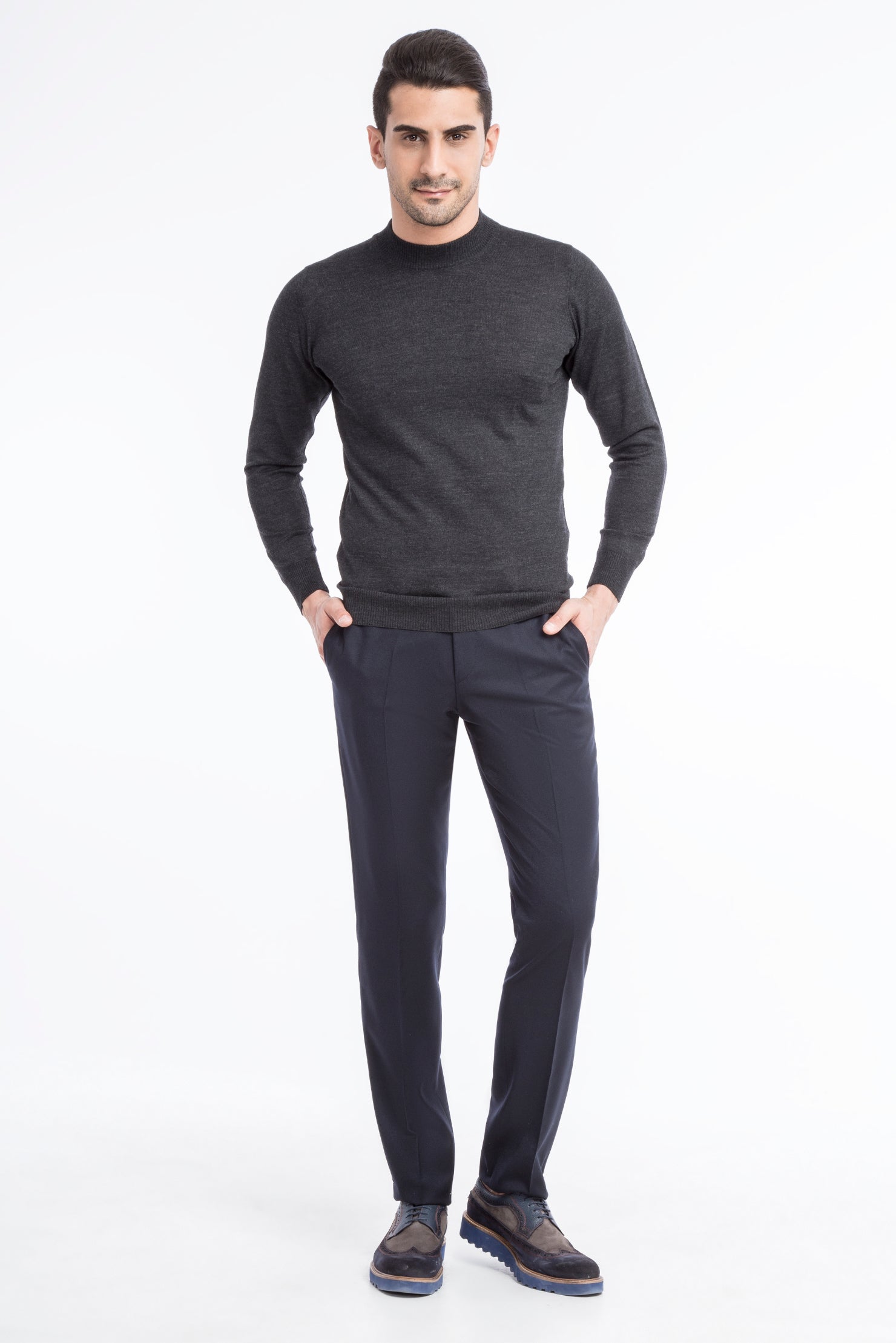 Lacivert Regular Fit İtalyan Yün Flanel Kumaş Pantolon