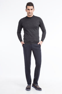 Lacivert Regular Fit İtalyan Yün Flanel Kumaş Pantolon