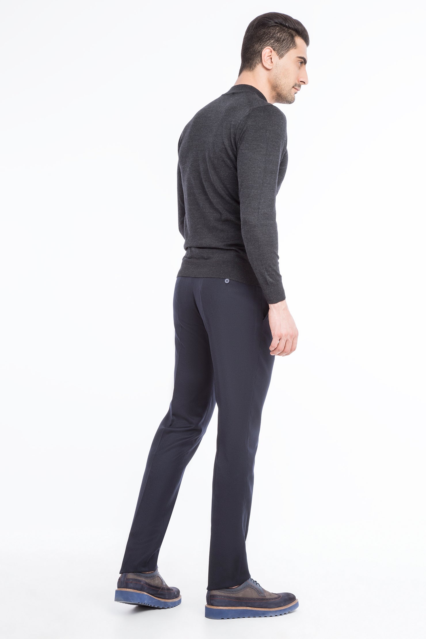 Lacivert Regular Fit İtalyan Yün Flanel Kumaş Pantolon