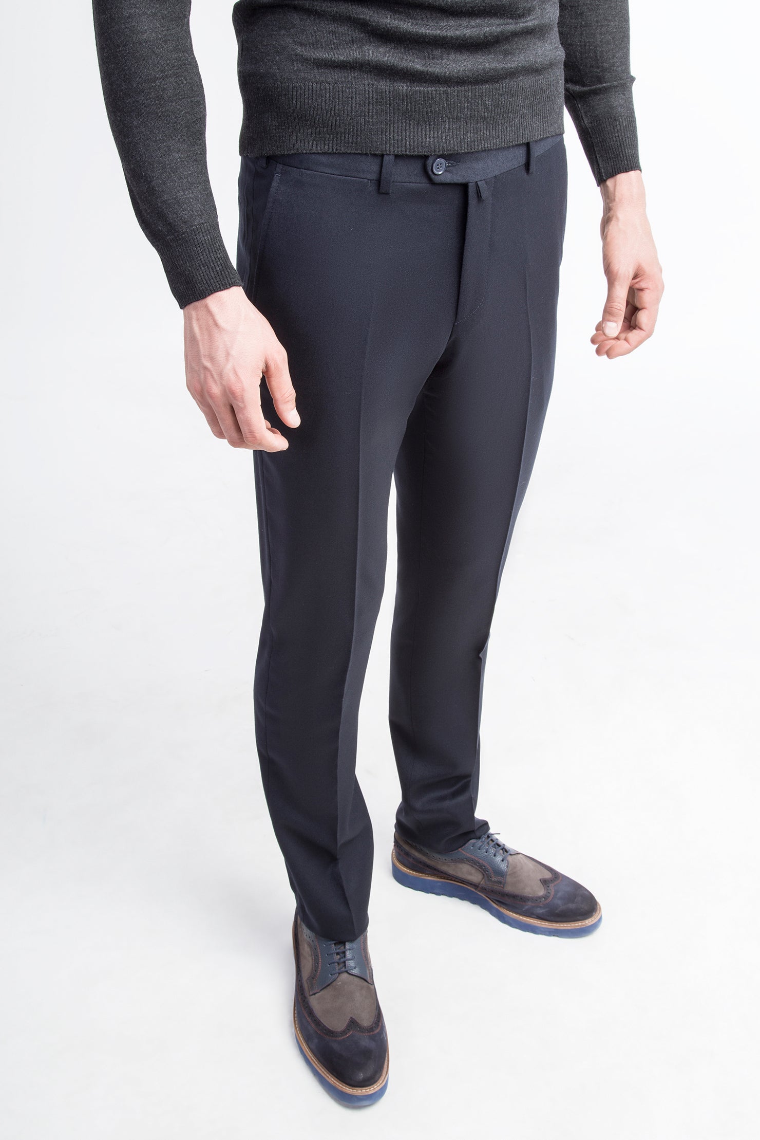 Lacivert 6 Drop Regular Fit Standart Kesim ?talyan Yün Flanel Kuma? Pantolon-Abdullah Ki??l?