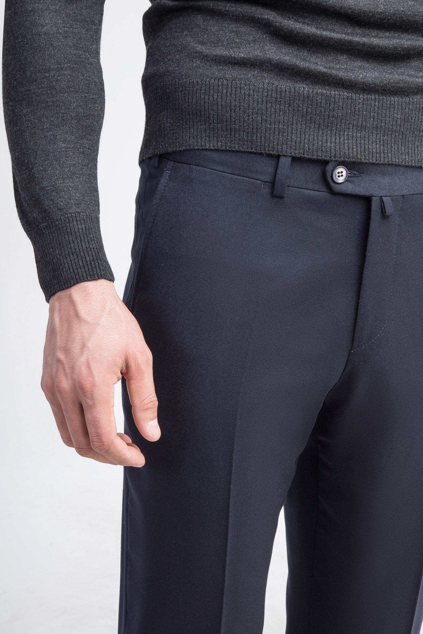 Lacivert Regular Fit İtalyan Yün Flanel Kumaş Pantolon