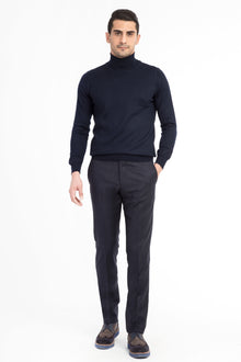 Koyu Mavi İtalyan Yün Flanel Kumaş Pantolon