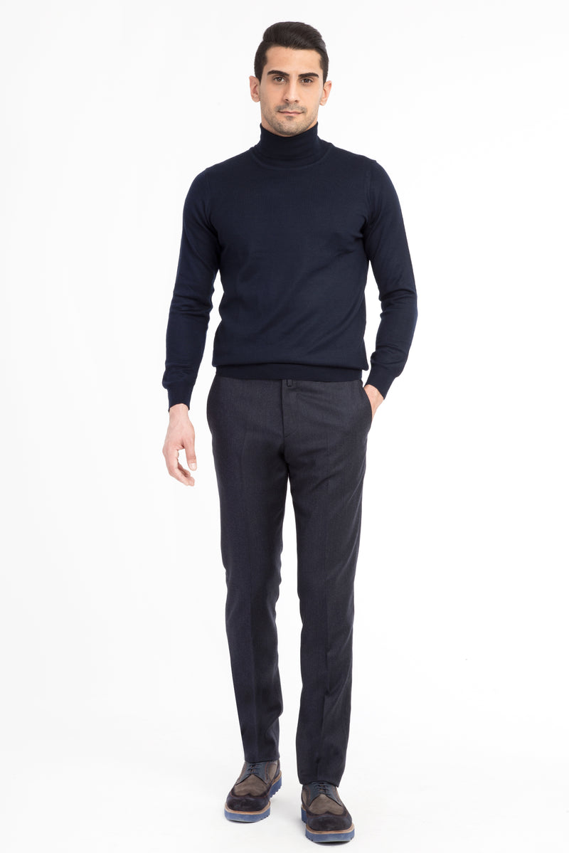 Koyu Mavi İtalyan Yün Flanel Kumaş Pantolon