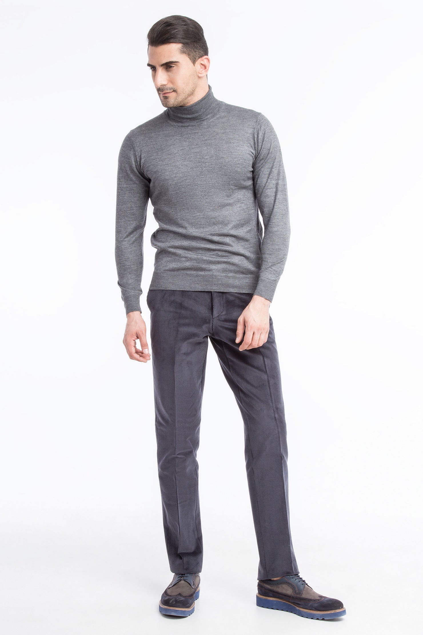 Füme Gri Regular Fit Likralı Kadife Pantolon