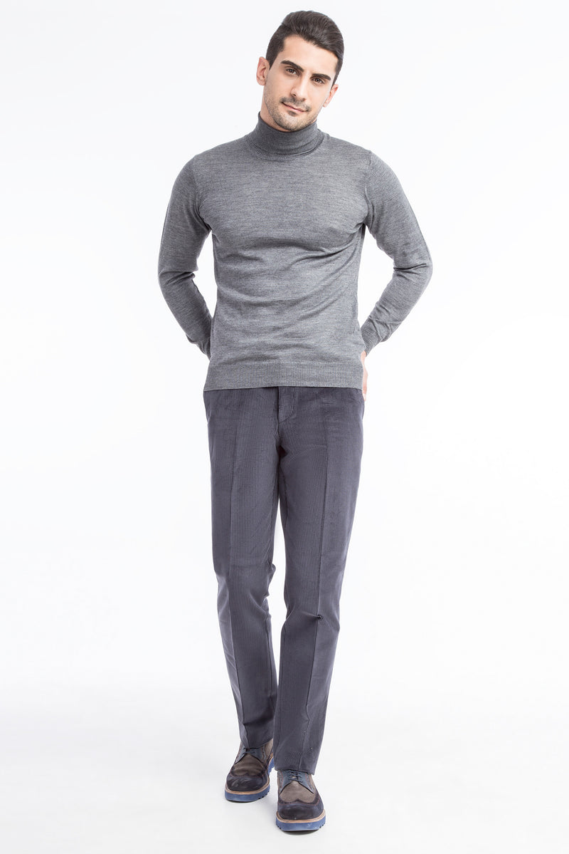 Füme Gri Regular Fit Likralı Kadife Pantolon