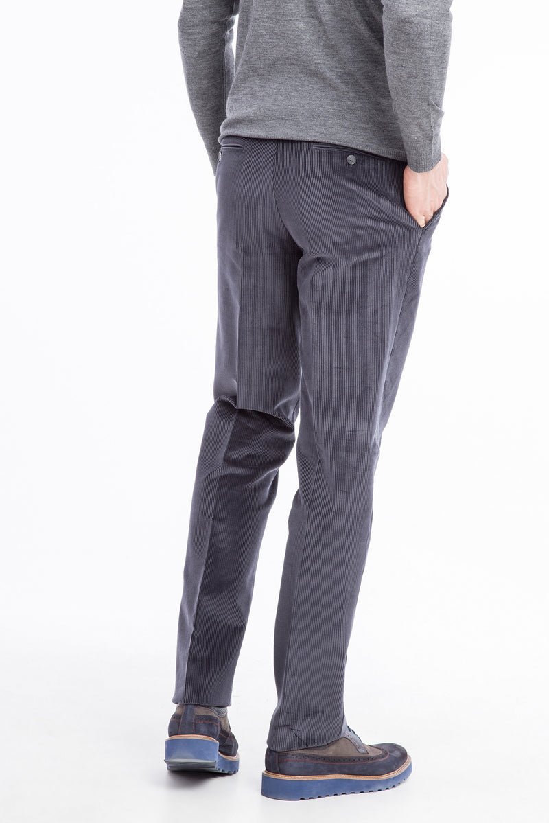 Füme Gri Regular Fit Likralı Kadife Pantolon