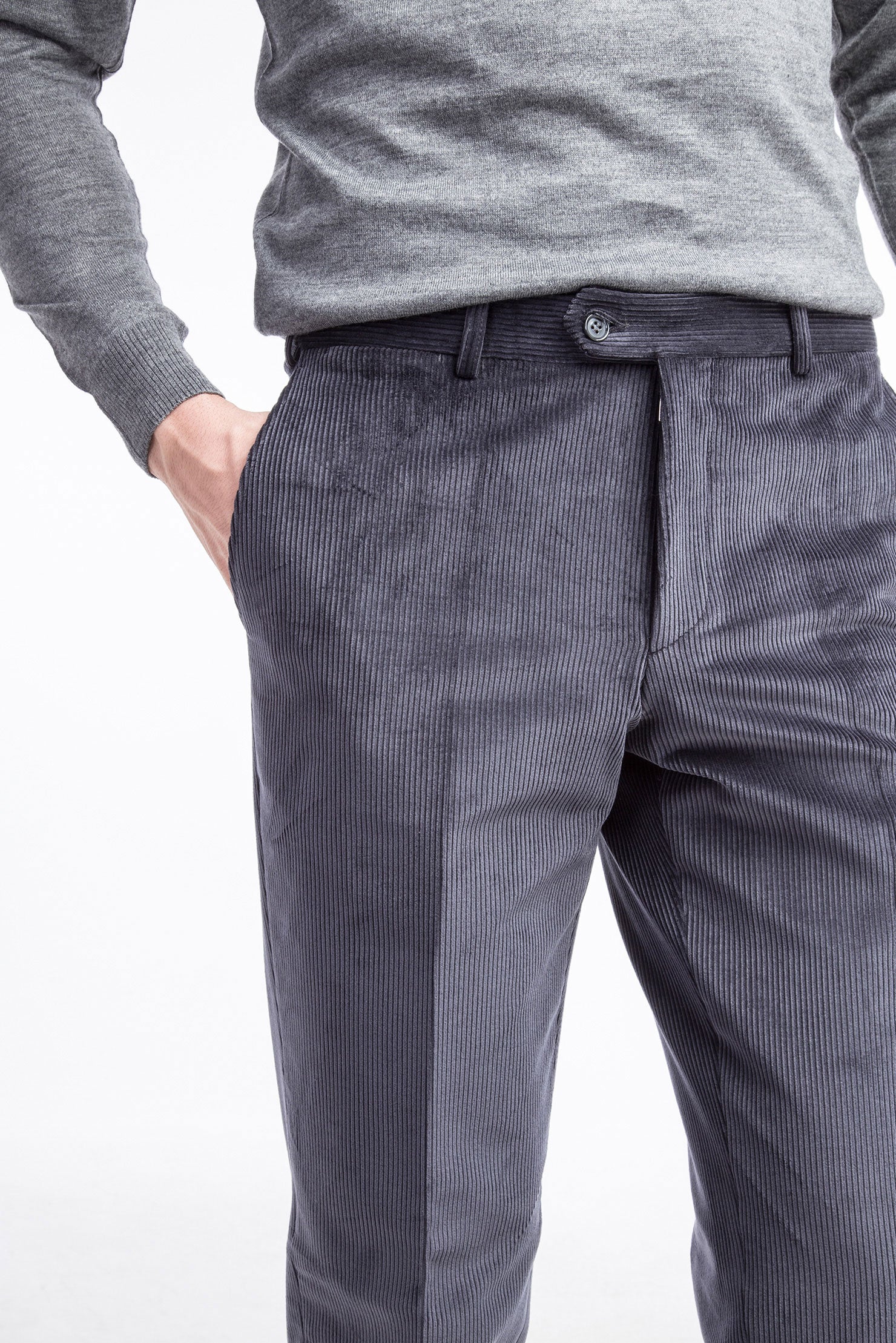 Füme Gri Regular Fit Likralı Kadife Pantolon