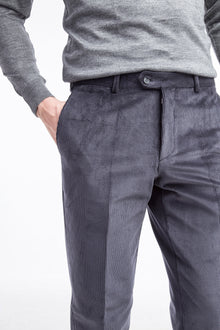 Füme Gri Regular Fit Likralı Kadife Pantolon