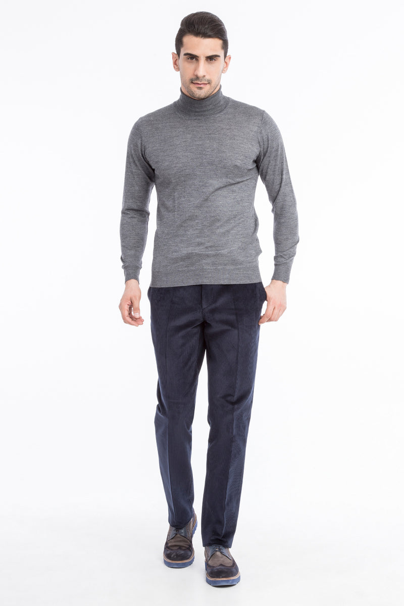 Koyu Mavi Regular Fit Likralı Kadife Pantolon