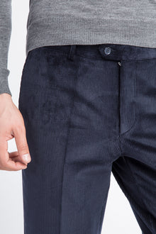 Koyu Mavi Regular Fit Likralı Kadife Pantolon